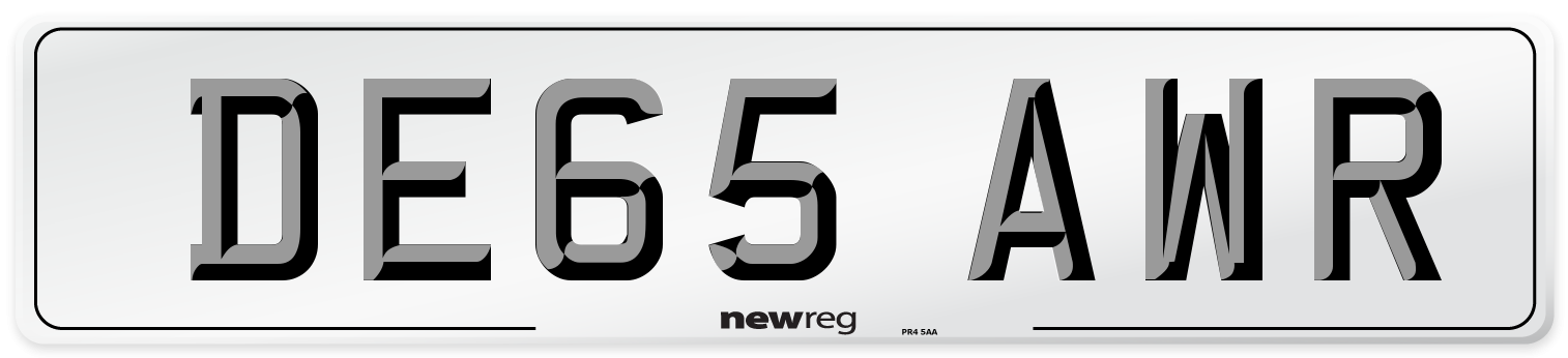 DE65 AWR Number Plate from New Reg